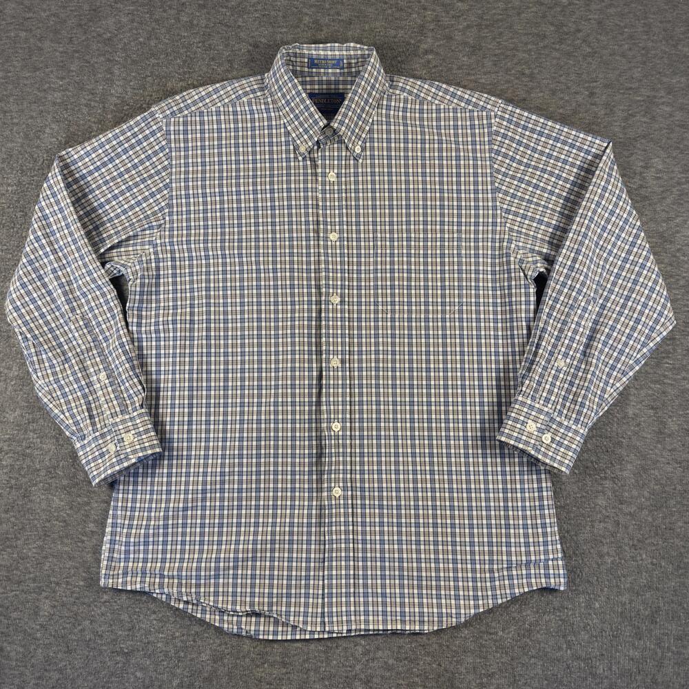 Pendleton Metro Shirt Mens Large Blue Plaid Wrinkle Resistant Cotton Button-Down